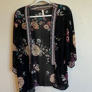 Xhilaration Black Floral Kimono Blouse